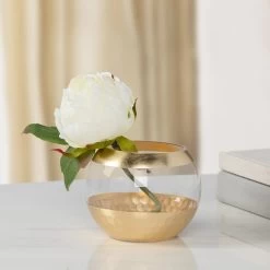 Gold Trim Facet Cut Glass 5dx3.5" Ball Vase