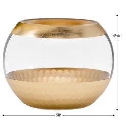 Gold Trim Facet Cut Glass 6dx4.5" Ball Vase -Chic Furniture Shop 27215 z 4 lg