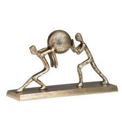 Two Men Pushing A Ball 7.5h" Antique Gold Aluminum Decor Sculpture -Chic Furniture Shop 27218 z 4 lg