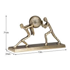 Two Men Pushing A Ball 7.5h" Antique Gold Aluminum Decor Sculpture -Chic Furniture Shop 27218 z 6 lg