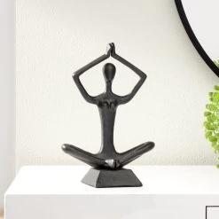 Zen Yoga Black Aluminum Decor Sculpture - Arms Up