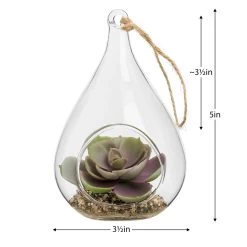Hanging Glass 5h" Teardrop Potted Faux Succulent - Echeveria -Chic Furniture Shop 27347 z 2 lg