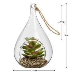 Hanging Glass 5h" Teardrop Potted Faux Succulent - Sedum -Chic Furniture Shop 27348 z 2 lg