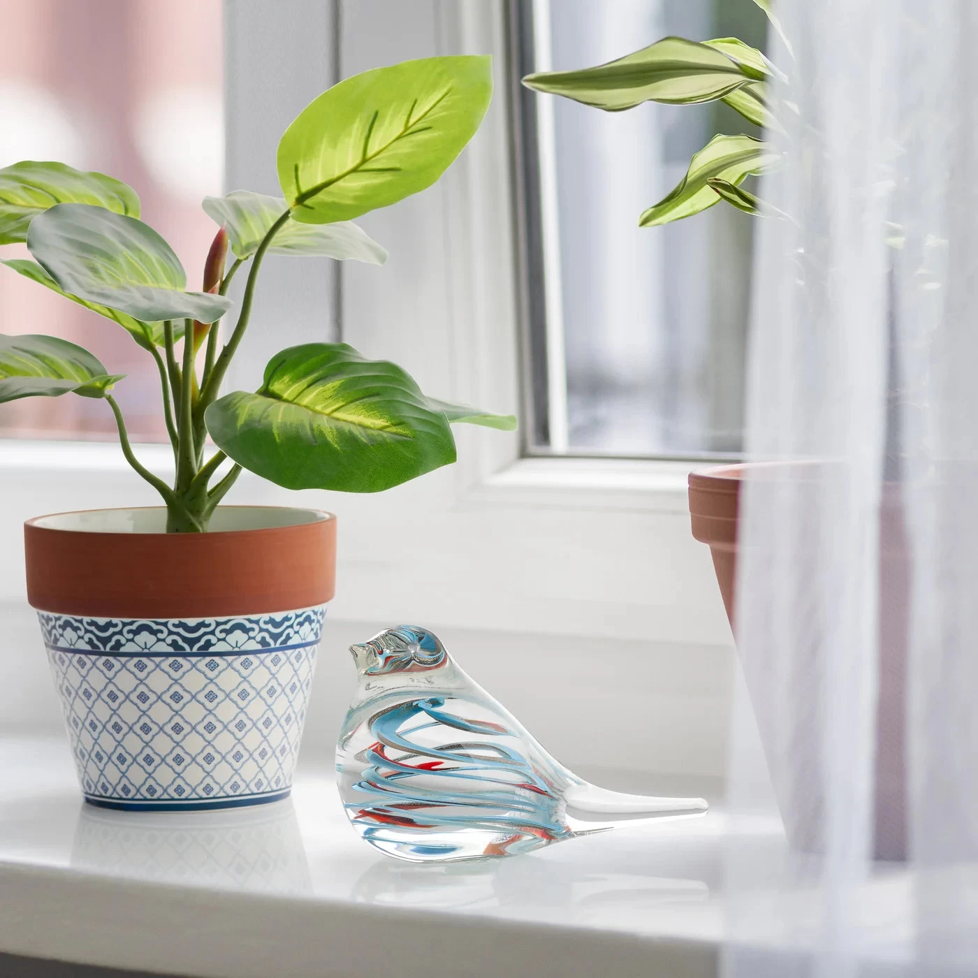 Bird Glass Paperweight 4h" Decor - Clear/Blue Swirl 7 Bird Glass Paperweight 4h" Decor - Clear/Blue Swirl - Image 5