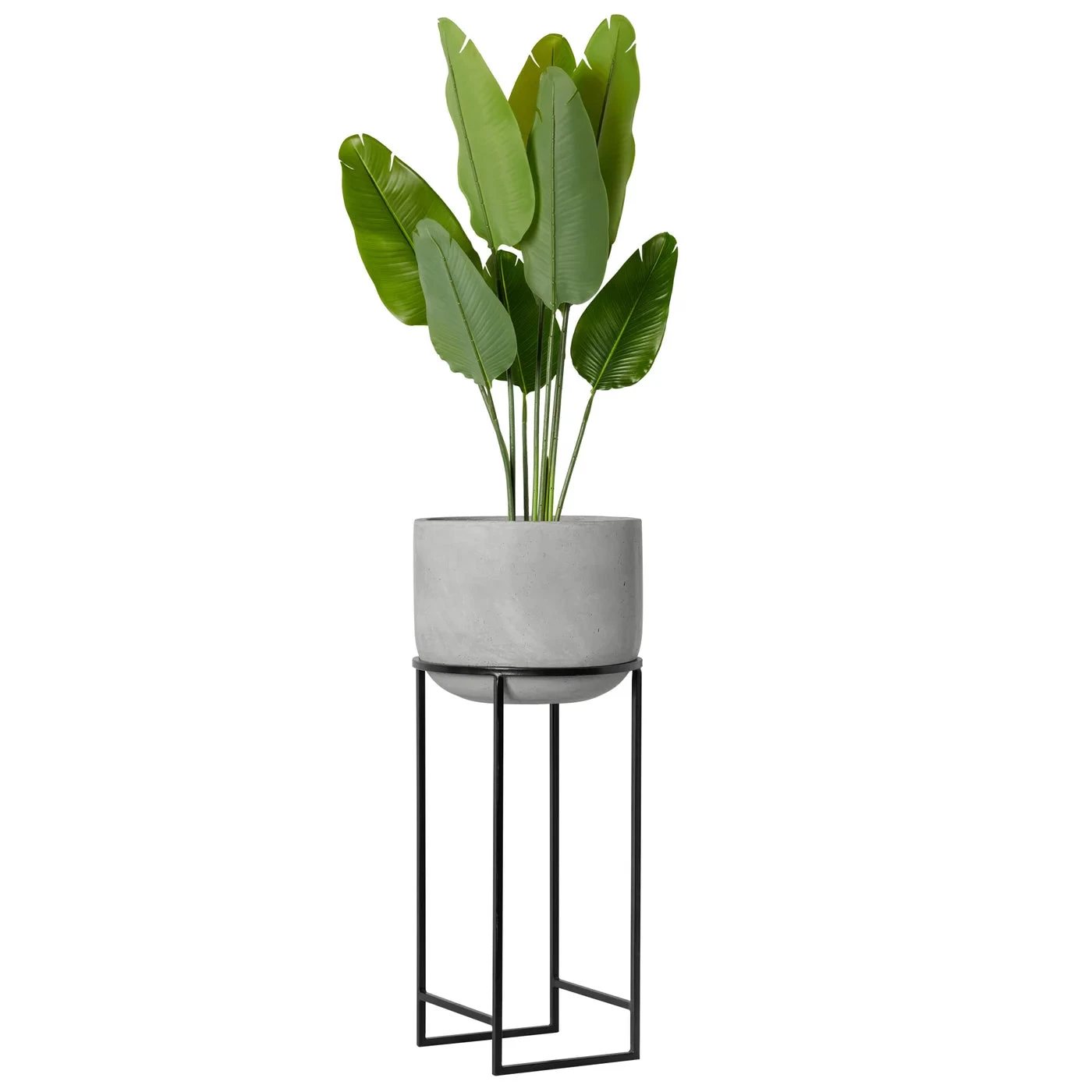 Aria Polystone Cement Grey 16dx37h" Basin Planter On Metal Stand 4 Aria Polystone Cement Grey 16dx37h" Basin Planter On Metal Stand - Image 2