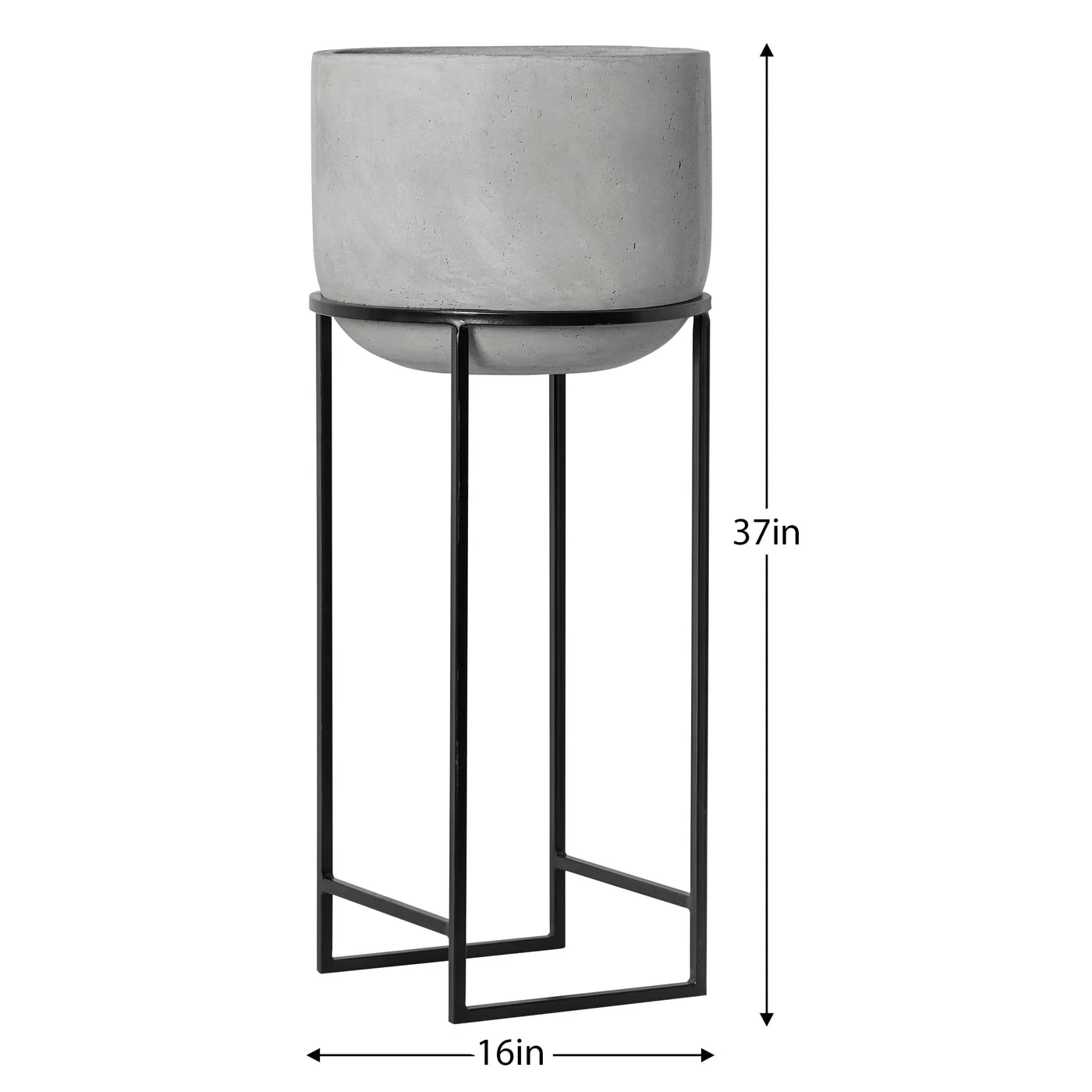 Aria Polystone Cement Grey 16dx37h" Basin Planter On Metal Stand 7 Aria Polystone Cement Grey 16dx37h" Basin Planter On Metal Stand - Image 5