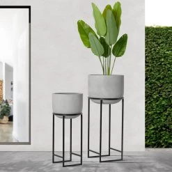 Aria Polystone Cement Grey 16dx37h" Basin Planter On Metal Stand 9 Aria Polystone Cement Grey 16dx37h" Basin Planter On Metal Stand -Chic Furniture Shop 27418 z 4 lg