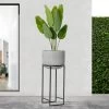 Aria Polystone Cement Grey 16dx37h" Basin Planter On Metal Stand