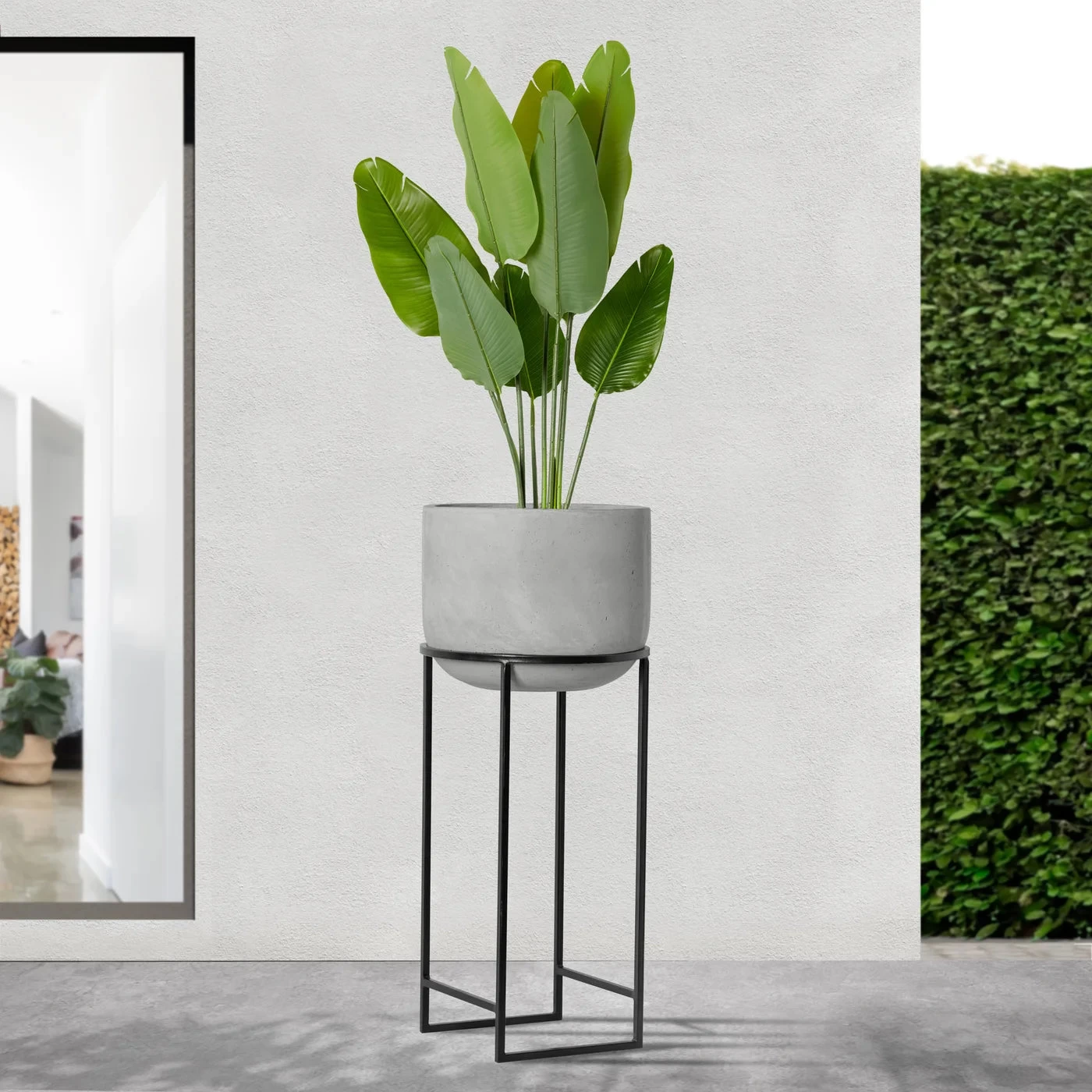 Aria Polystone Cement Grey 16dx37h" Basin Planter On Metal Stand 3 Aria Polystone Cement Grey 16dx37h" Basin Planter On Metal Stand