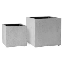 Aria Polystone Cement Grey 2 Piece Square Planters With Liners Set -Chic Furniture Shop 27419 z 1 lg