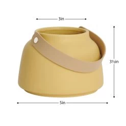 Lido Matte Yellow Ceramic 3.5h" Taper Vase With Faux Leather Handle -Chic Furniture Shop 27430 z 4 lg