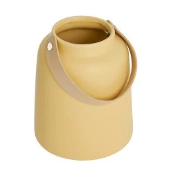 Lido Matte Yellow Ceramic 6h" Tapered Vase With Faux Leather Handle -Chic Furniture Shop 27431 z 3 lg 1