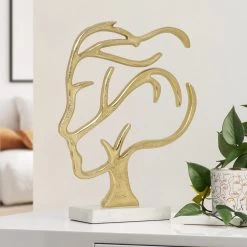 Wind Swept Face 14h" Aluminum Decor Sculpture On Marble Base