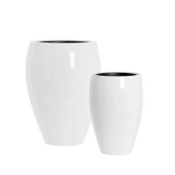 Aria Polystone 2 Piece White Tapered Planters With Liners Set -Chic Furniture Shop 27467 z 1 lg
