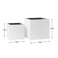 Aria Polystone 2 Piece White Square Planters With Liners Set -Chic Furniture Shop 27468 z 3 lg