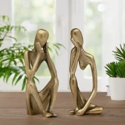 Pensive Figure 9h" Antique Brass Aluminum Decor Sculpture - 2 Knees Up -Chic Furniture Shop 27501 z 6 lg