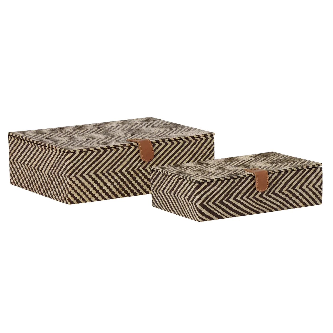 Pandan Chevron Design Two Piece Leather Closure Storage Box Set 4 Pandan Chevron Design Two Piece Leather Closure Storage Box Set - Image 2