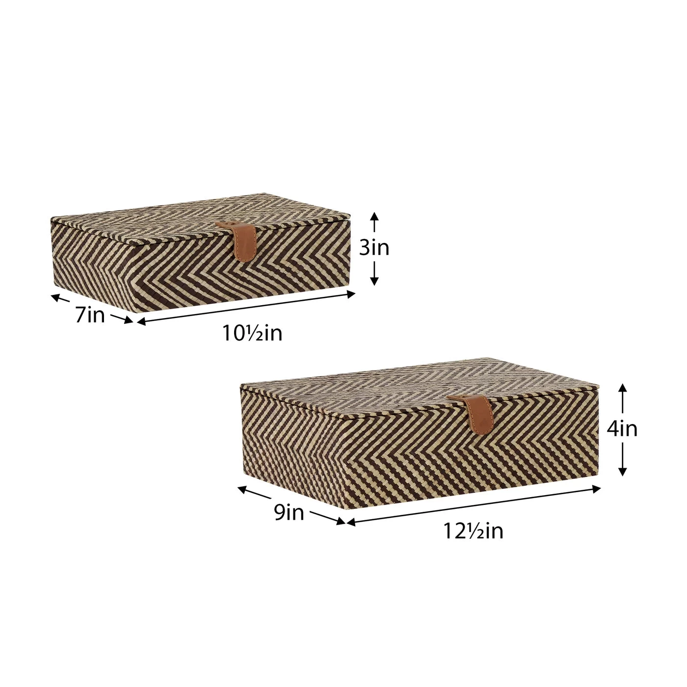 Pandan Chevron Design Two Piece Leather Closure Storage Box Set 6 Pandan Chevron Design Two Piece Leather Closure Storage Box Set - Image 4