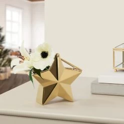 Star Gold Ceramic 5.75h" Hanging Vase