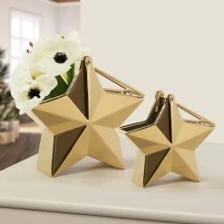 Star Gold Ceramic 7.5h" Hanging Vase -Chic Furniture Shop 27534 z 4 lg