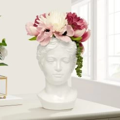 Grecian Face Two Tone 9.5h" Ceramic Vase