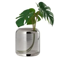 Smoke Mirror Linear Stripe 6.5h" Curved Glass Cylinder Vase -Chic Furniture Shop 27574 z 2 lg