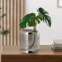 Smoke Mirror Linear Stripe 6.5h" Curved Glass Cylinder Vase