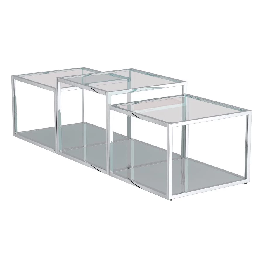 Casini 3pc Multi-Tier Coffee Table Set In Silver 3 Casini 3pc Multi-Tier Coffee Table Set In Silver