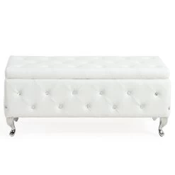 Monique Rectangular Storage Ottoman - White -Chic Furniture Shop 402 130WT 1