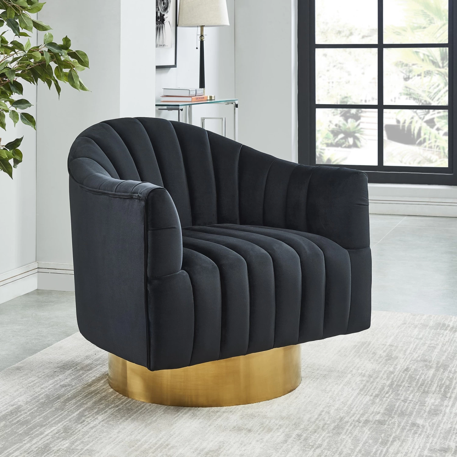 Cortina Swivel Accent Chair In Black/Gold 4 Cortina Swivel Accent Chair In Black/Gold - Image 2