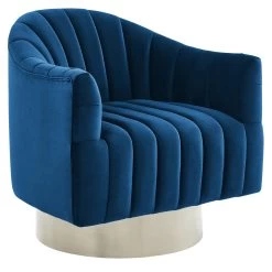 Cortina Swivel Accent Chair In Blue/Silver