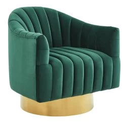 Cortina Swivel Accent Chair In Green/Gold
