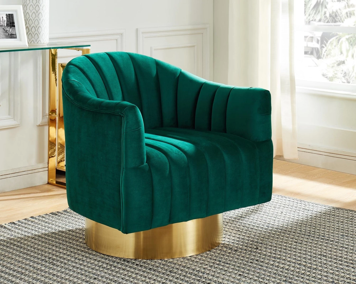 Cortina Swivel Accent Chair In Green/Gold 4 Cortina Swivel Accent Chair In Green/Gold - Image 2