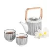 Kiri 3 Piece Porcelain Teapot Set - Black Line