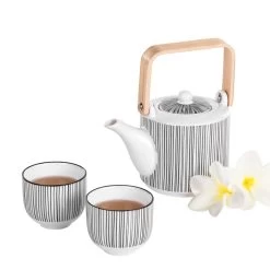 Kiri 3 Piece Porcelain Teapot Set - Black Line