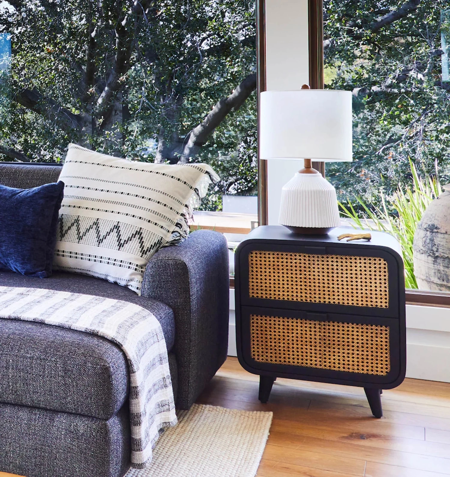 Cane Oval Two Drawer Night Stand 11 Cane Oval Two Drawer Night Stand - Image 9