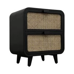 Cane Oval Two Drawer Night Stand