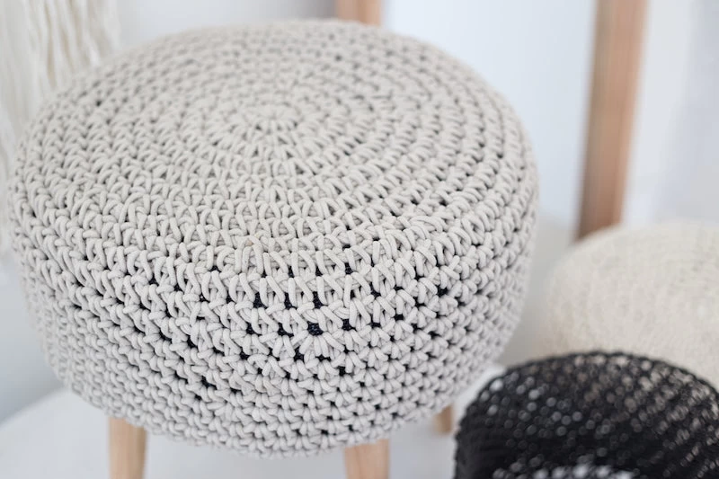Bohemian Macrame Stool - Light Grey 4 Bohemian Macrame Stool - Light Grey - Image 2
