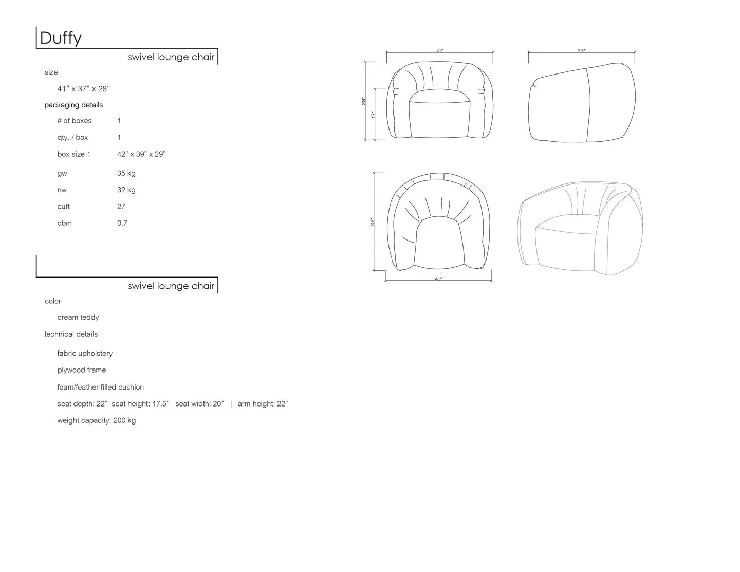 Duffy Swivel Lounge Chair In Teddy Cream Boucle 12 Duffy Swivel Lounge Chair In Teddy Cream Boucle - Image 10