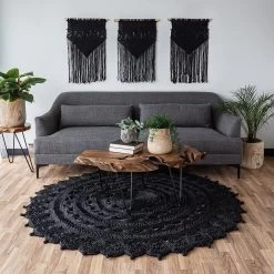 Dandelion 6ft Round Rug – Black -Chic Furniture Shop RIN 003 LS 01 09107 d2e01c2c 104b 4970 88f3 761a0eea02f6