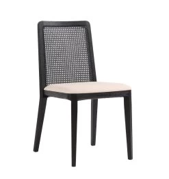Cane Dining Chair - Oyster Linen/Black Frame