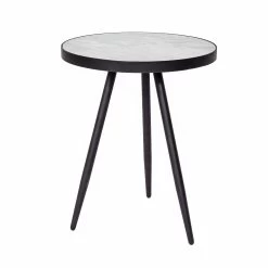 Florence Lamp Table - White Marble W/ Black Base