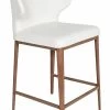 Bow Leather Bar Stool - White With Wooden Base