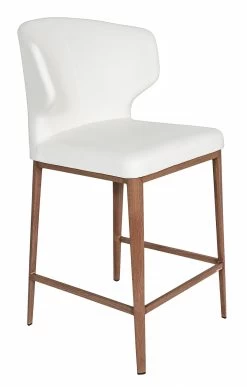 Bow Leather Bar Stool - White With Wooden Base