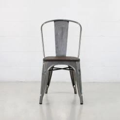 Gunmetal Rochelle Chair - Wood Seat -Chic Furniture Shop tolix side chair wood seat front view